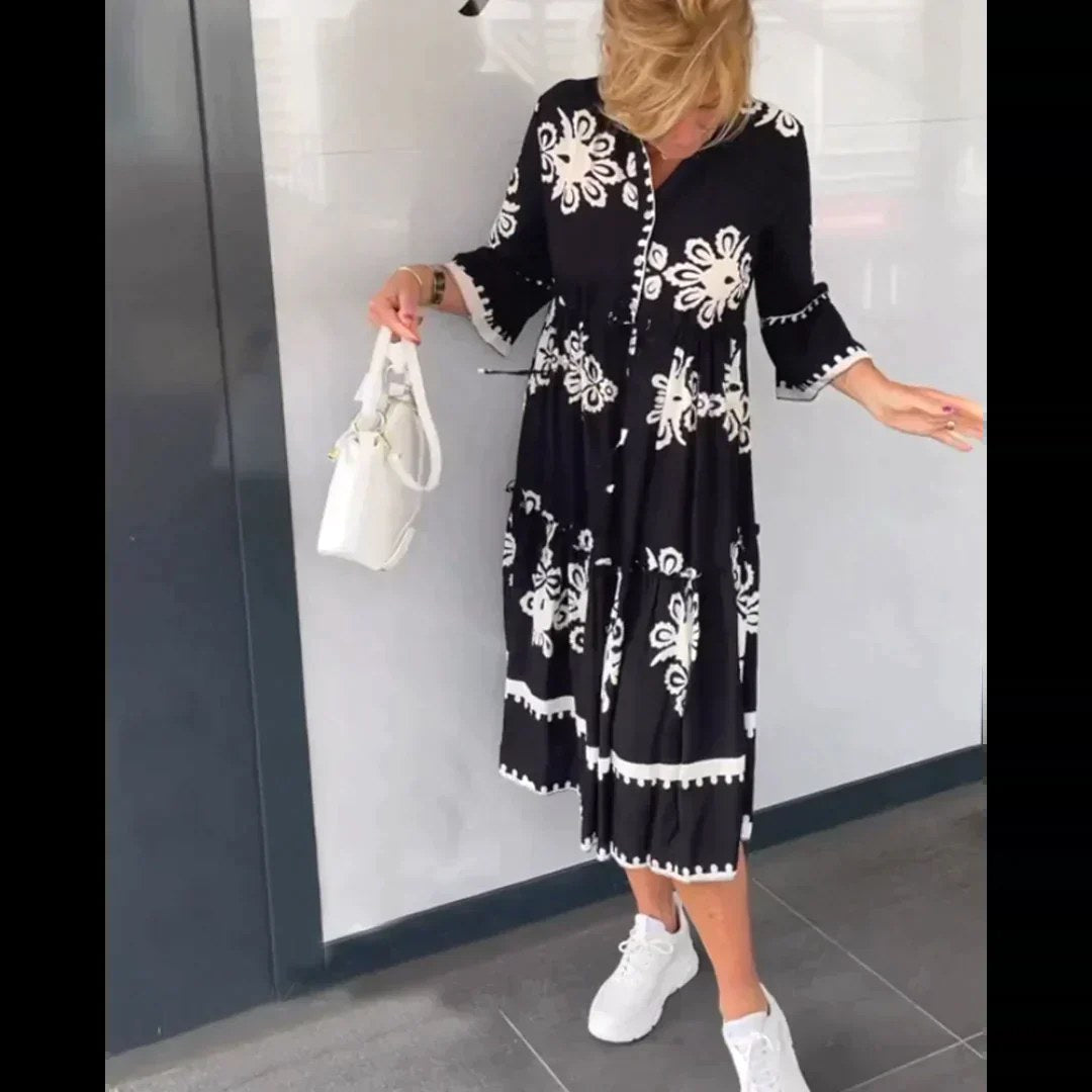 Imogen | Women's Floral Print Midi Dress, Elegant Summer Dress | The Shrader Sisters