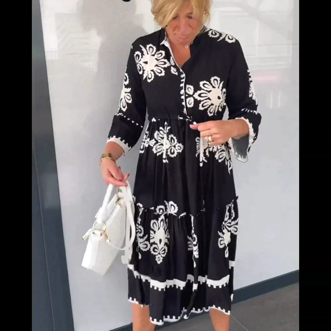 Imogen | Women's Floral Print Midi Dress, Elegant Summer Dress | The Shrader Sisters