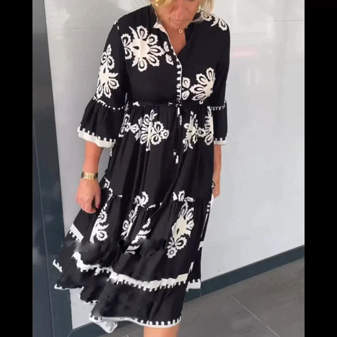 Imogen | Women's Floral Print Midi Dress, Elegant Summer Dress | The Shrader Sisters