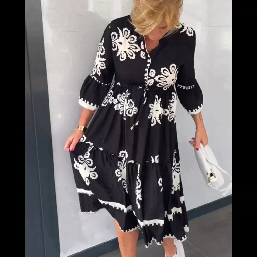Imogen | Women's Floral Print Midi Dress, Elegant Summer Dress | The Shrader Sisters