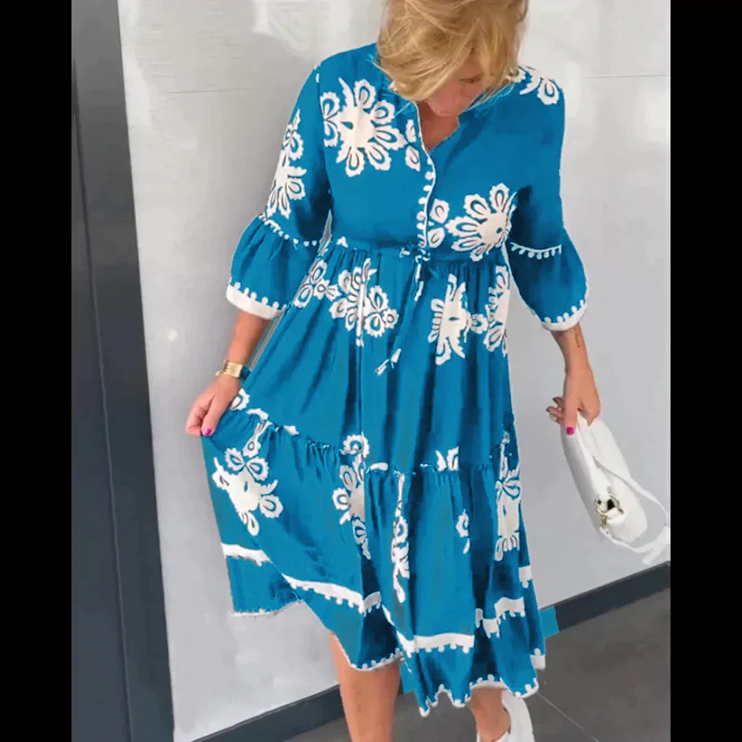 Imogen | Women's Floral Print Midi Dress, Elegant Summer Dress | The Shrader Sisters