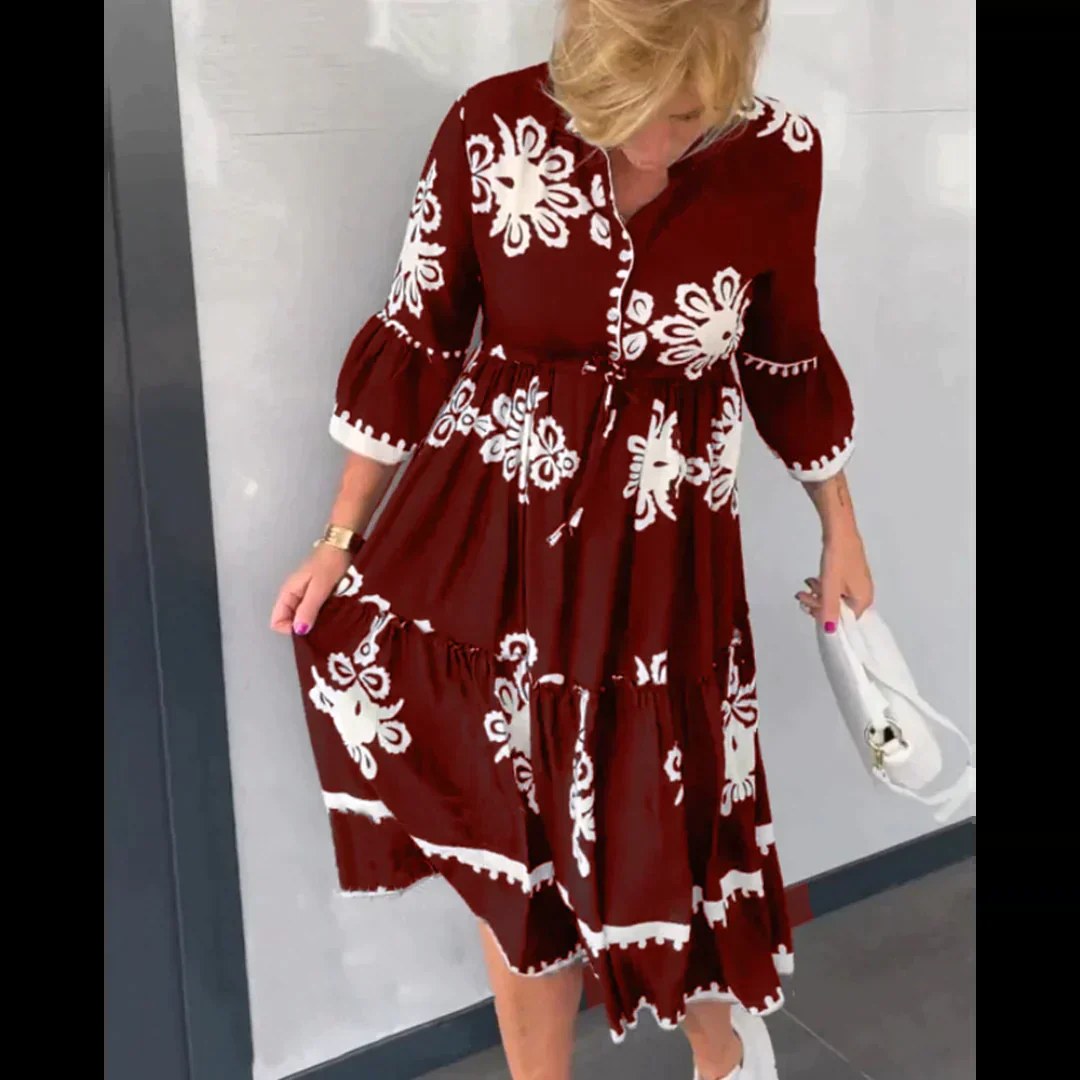 Imogen | Women's Floral Print Midi Dress, Elegant Summer Dress | The Shrader Sisters