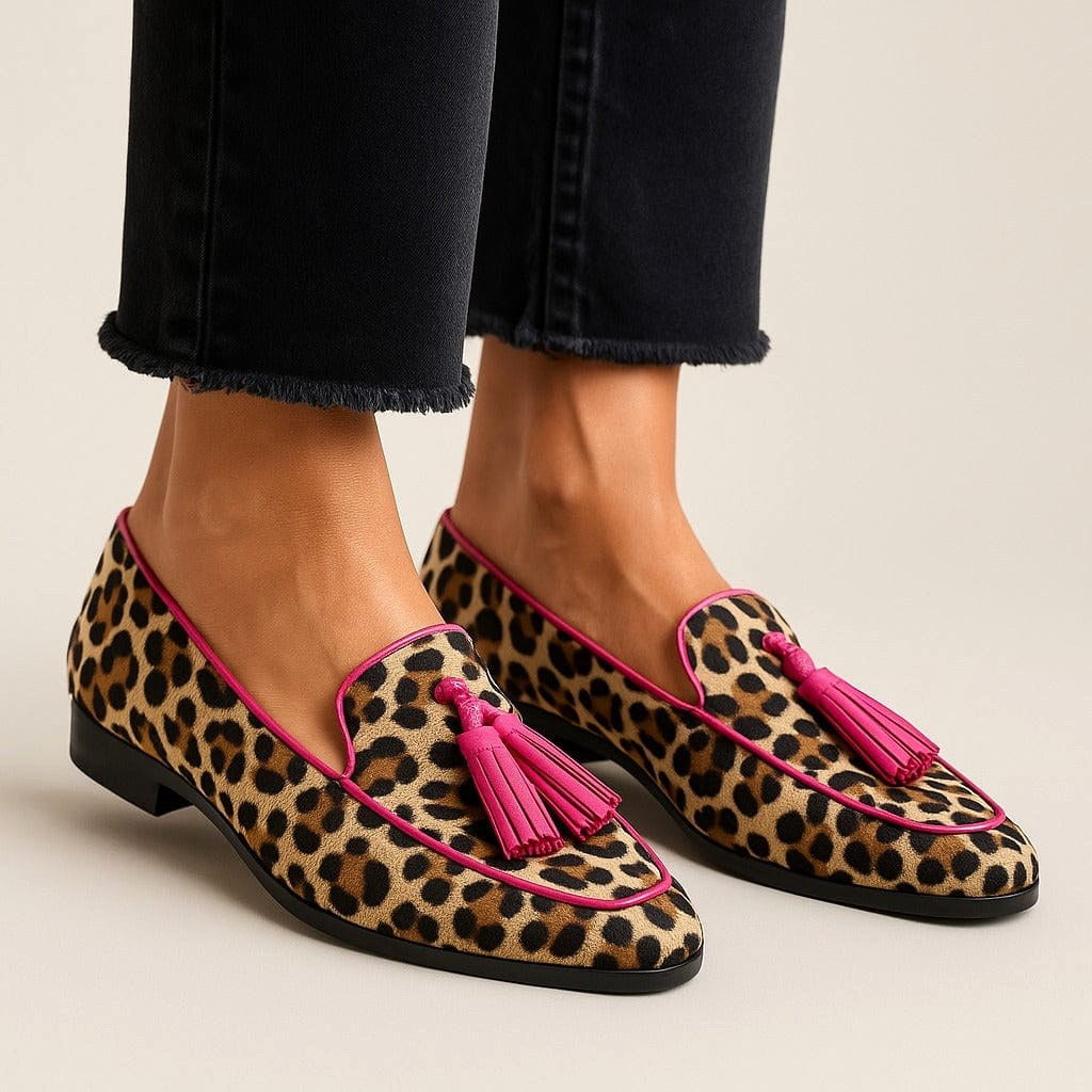 Imogen | Women's Leopard Print Loafers with Tassel Detail, Statement Animal Print Loafers | The Shrader Sisters