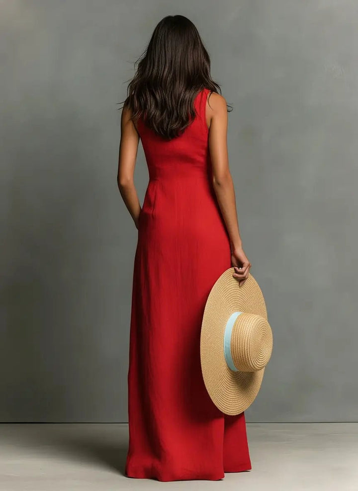 Imogen | Women's Sleeveless Maxi Shirt Dress, Button-Front Floor-Length Dress | The Shrader Sisters | Teal Blue