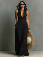 Imogen | Women's Sleeveless Maxi Shirt Dress, Button-Front Floor-Length Dress | The Shrader Sisters