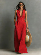 Imogen | Women's Sleeveless Maxi Shirt Dress, Button-Front Floor-Length Dress | The Shrader Sisters