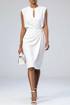 Indi | Women's Ruched Midi Dress, Keyhole Neckline Occasion Dress | The Shrader Sisters | White