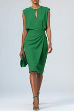 Indi | Women's Ruched Midi Dress, Keyhole Neckline Occasion Dress | The Shrader Sisters | Green