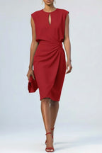 Indi | Women's Ruched Midi Dress, Keyhole Neckline Occasion Dress | The Shrader Sisters | Red