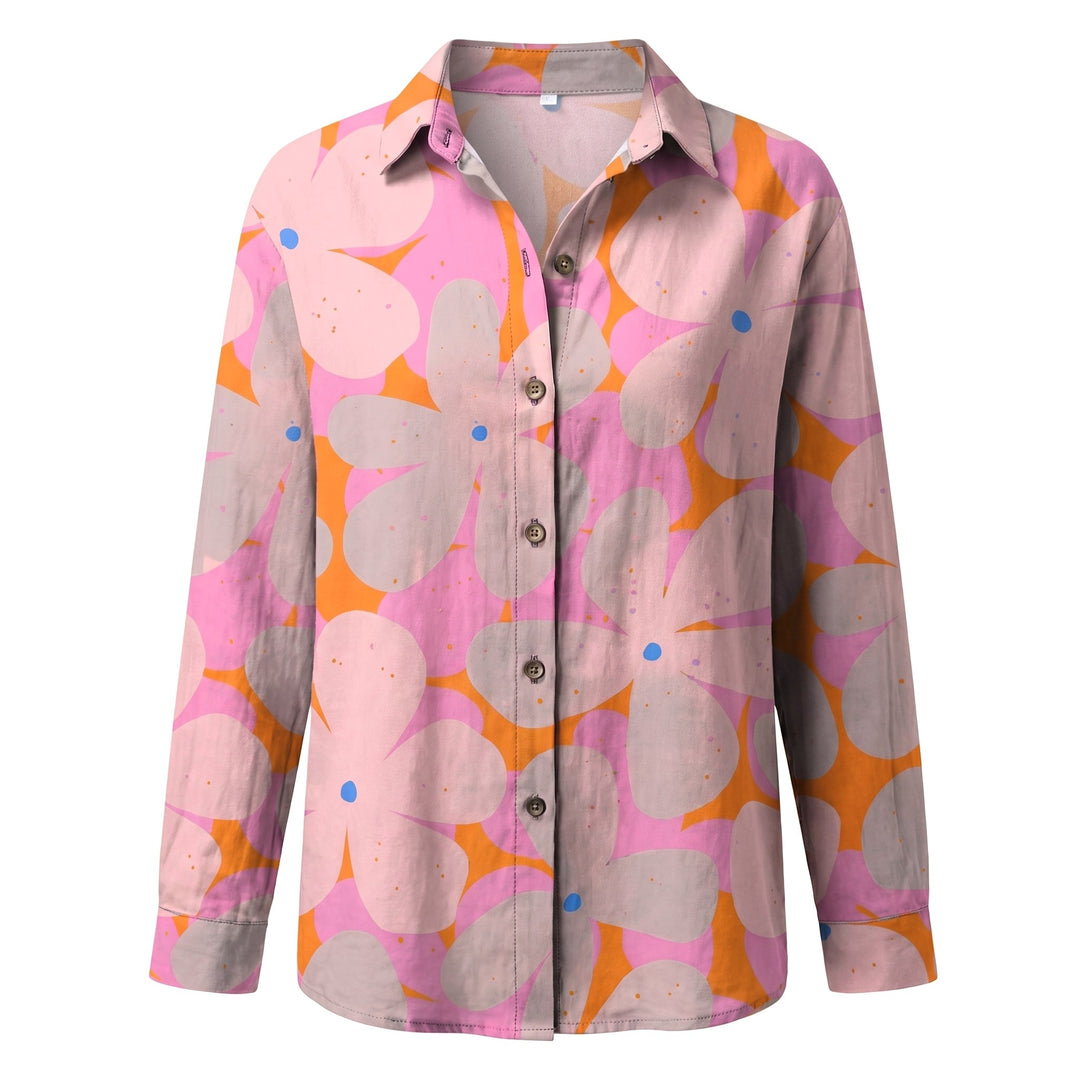 Indiana | Women's Abstract Print Blouse, Split V-Neck Roll-Up Sleeve Blouse | The Shrader Sisters