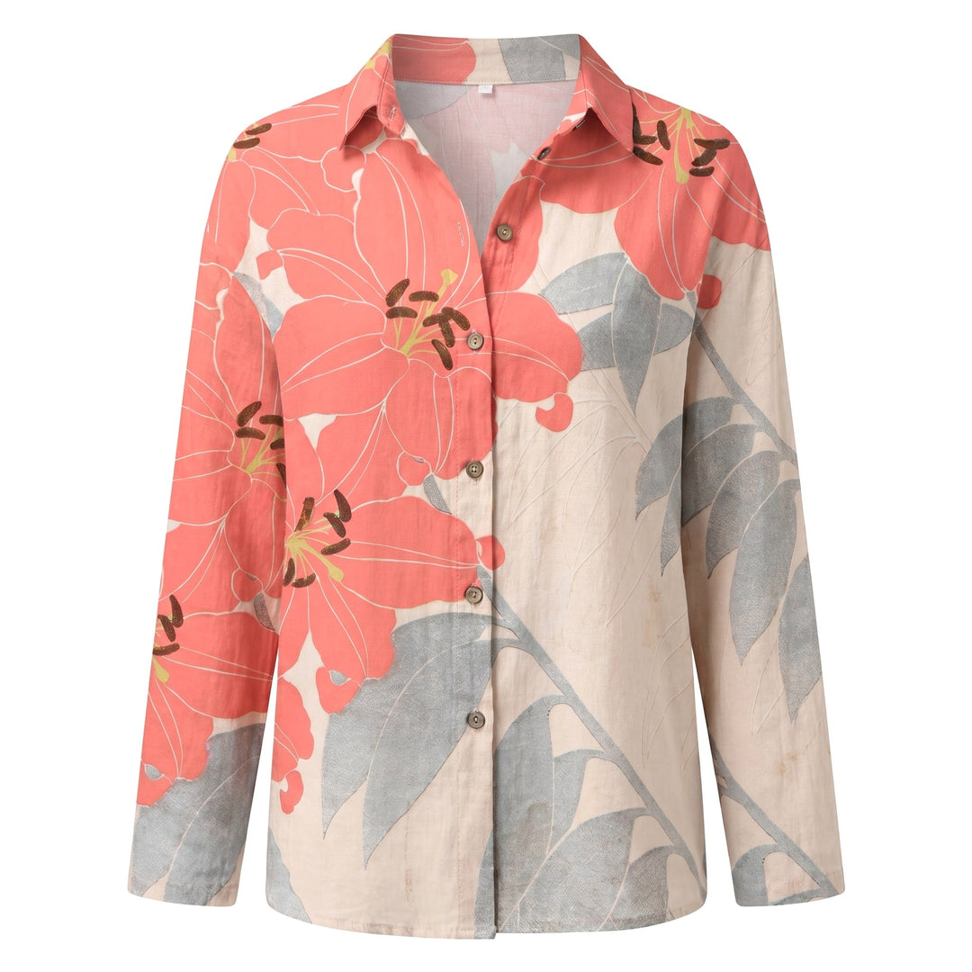 Indiana | Women's Abstract Print Blouse, Split V-Neck Roll-Up Sleeve Blouse | The Shrader Sisters