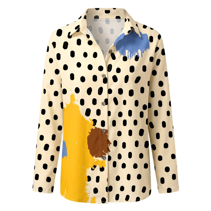 Indiana | Women's Abstract Print Blouse, Split V-Neck Roll-Up Sleeve Blouse | The Shrader Sisters