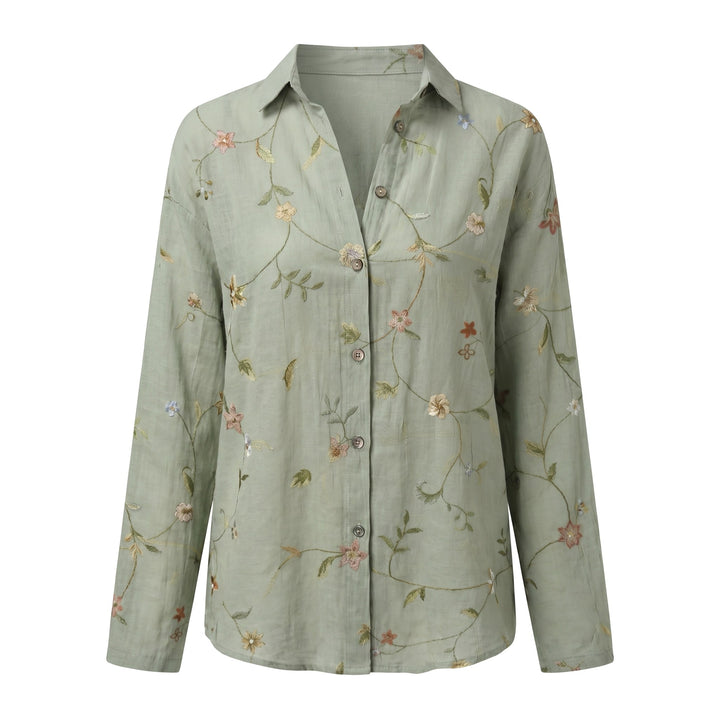 Indiana | Women's Abstract Print Blouse, Split V-Neck Roll-Up Sleeve Blouse | The Shrader Sisters