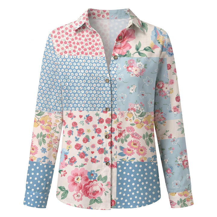 Indiana | Women's Abstract Print Blouse, Split V-Neck Roll-Up Sleeve Blouse | The Shrader Sisters