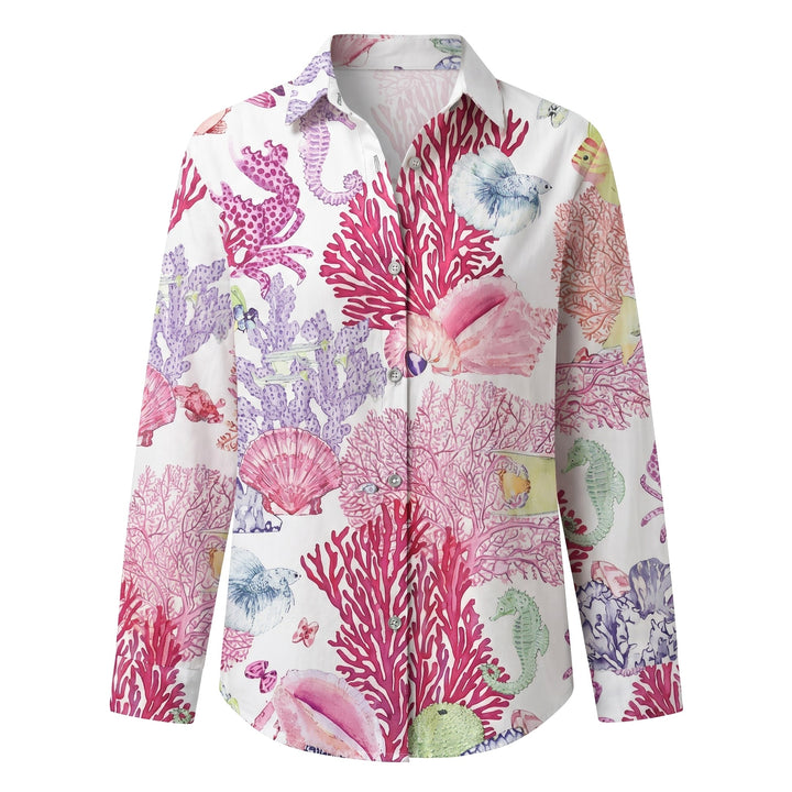 Indiana | Women's Abstract Print Blouse, Split V-Neck Roll-Up Sleeve Blouse | The Shrader Sisters