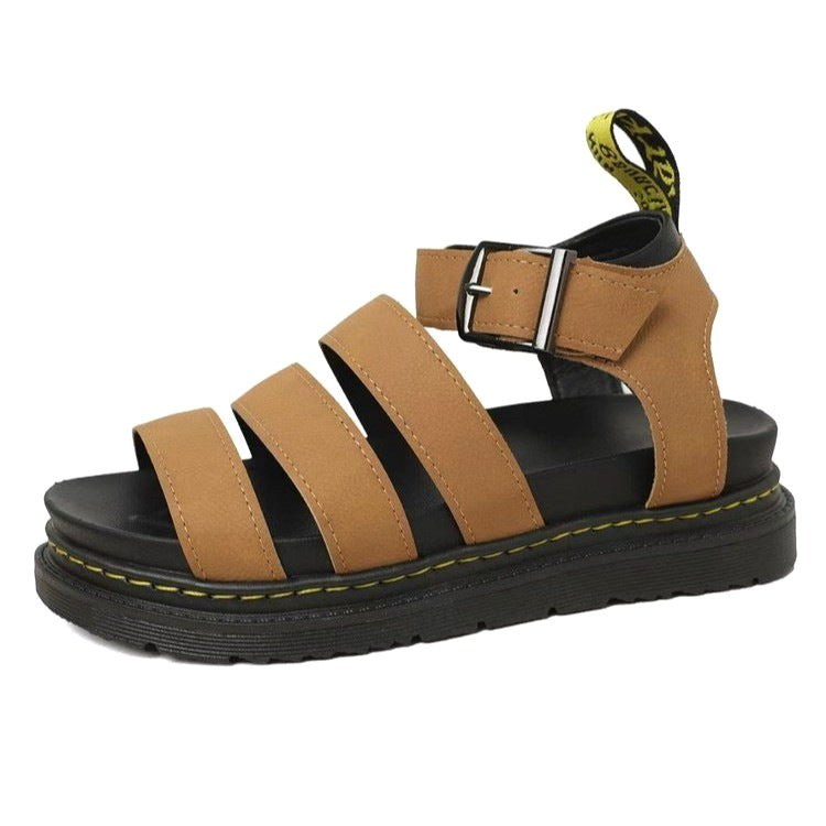 Indiana | Women's Platform Strappy Sandals, Buckle Closure Summer Sandals | The Shrader Sisters | Brown