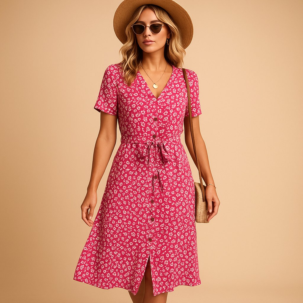 Ireland | Women's Button-Front Midi Dress - Pink