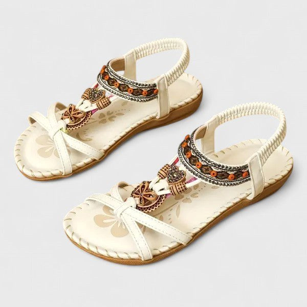 Isla | Women's Orthopedic T-Strap Sandals, Bohemian Flat Sandals | The Shrader Sisters