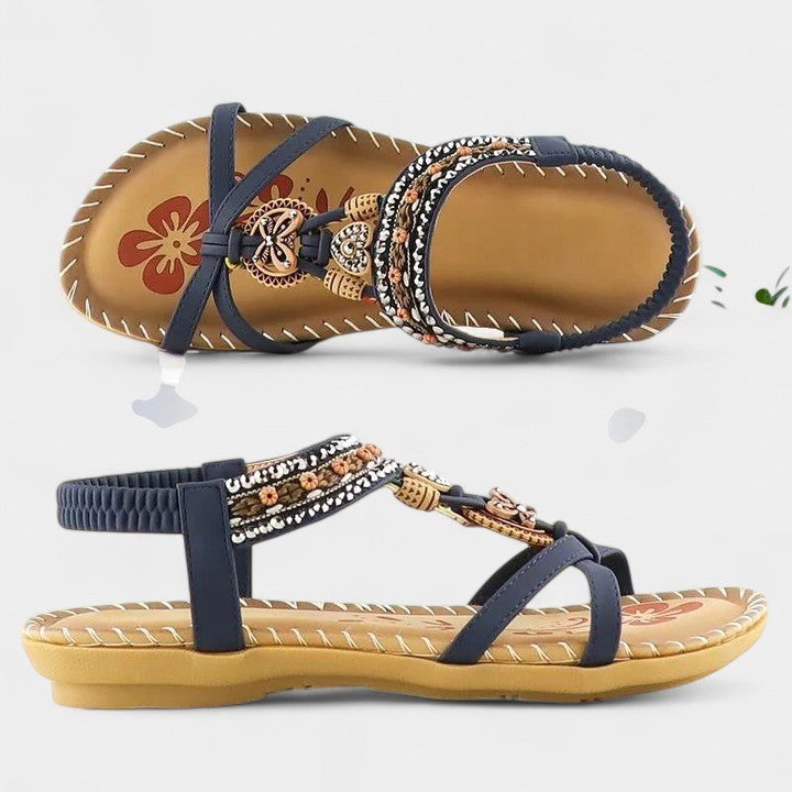 Isla | Women's Orthopedic T-Strap Sandals, Bohemian Flat Sandals | The Shrader Sisters | Amazon Green