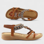 Isla | Women's Orthopedic T-Strap Sandals, Bohemian Flat Sandals | The Shrader Sisters