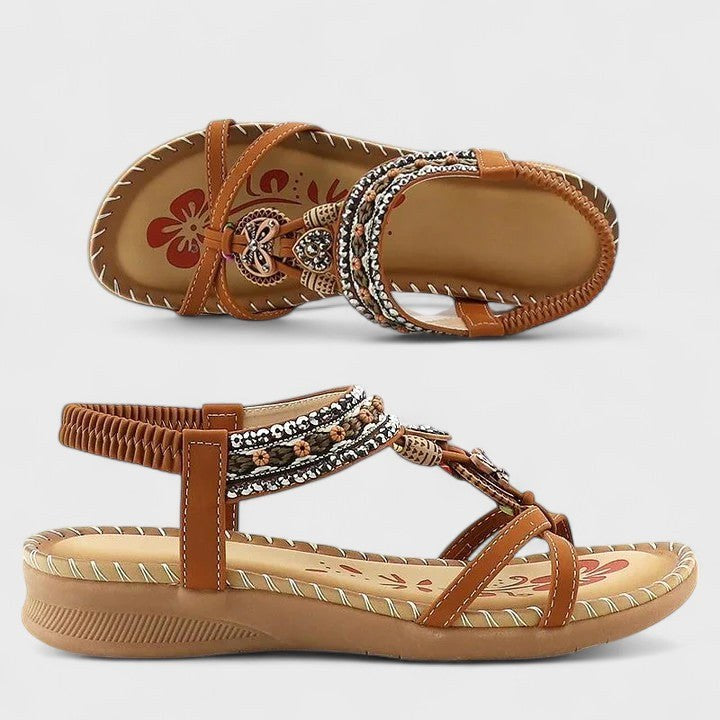 Isla | Women's Orthopedic T-Strap Sandals, Bohemian Flat Sandals | The Shrader Sisters