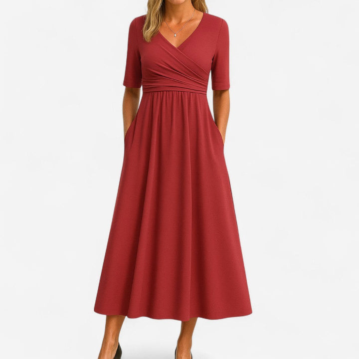 Ivy | Women's Elegant Midi Dress - Red