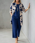Jacinta | Women's Three-Piece Floral Blazer Set, Wide-Leg Trouser Suit | The Shrader Sisters | Verde