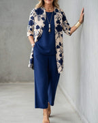 Jacinta | Women's Three-Piece Floral Blazer Set, Wide-Leg Trouser Suit | The Shrader Sisters | Verde