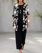 Jacinta | Women's Three-Piece Floral Blazer Set, Wide-Leg Trouser Suit | The Shrader Sisters | Negro
