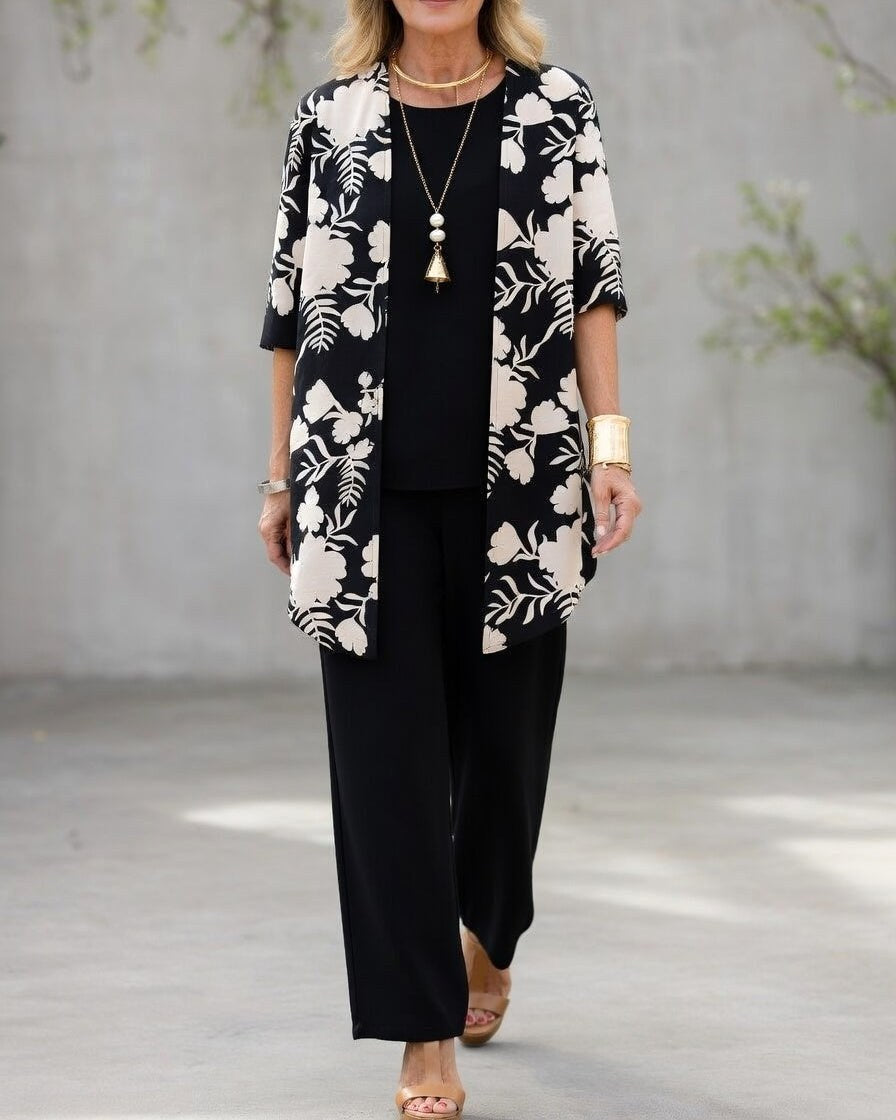 Jacinta | Women's Three-Piece Floral Blazer Set, Wide-Leg Trouser Suit | The Shrader Sisters | Negro