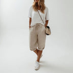 Jade | Women's Cotton Bermuda Shorts, Relaxed-Fit Warm-Weather Shorts | The Shrader Sisters | Lichtblauw