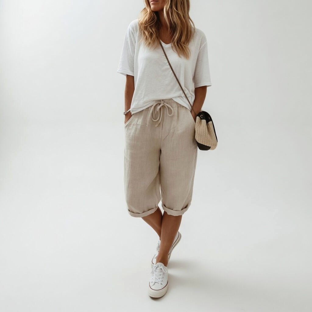 Jade | Women's Cotton Bermuda Shorts, Relaxed-Fit Warm-Weather Shorts | The Shrader Sisters | Lichtblauw