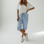 Jade | Women's Cotton Bermuda Shorts, Relaxed-Fit Warm-Weather Shorts | The Shrader Sisters | Legergroen