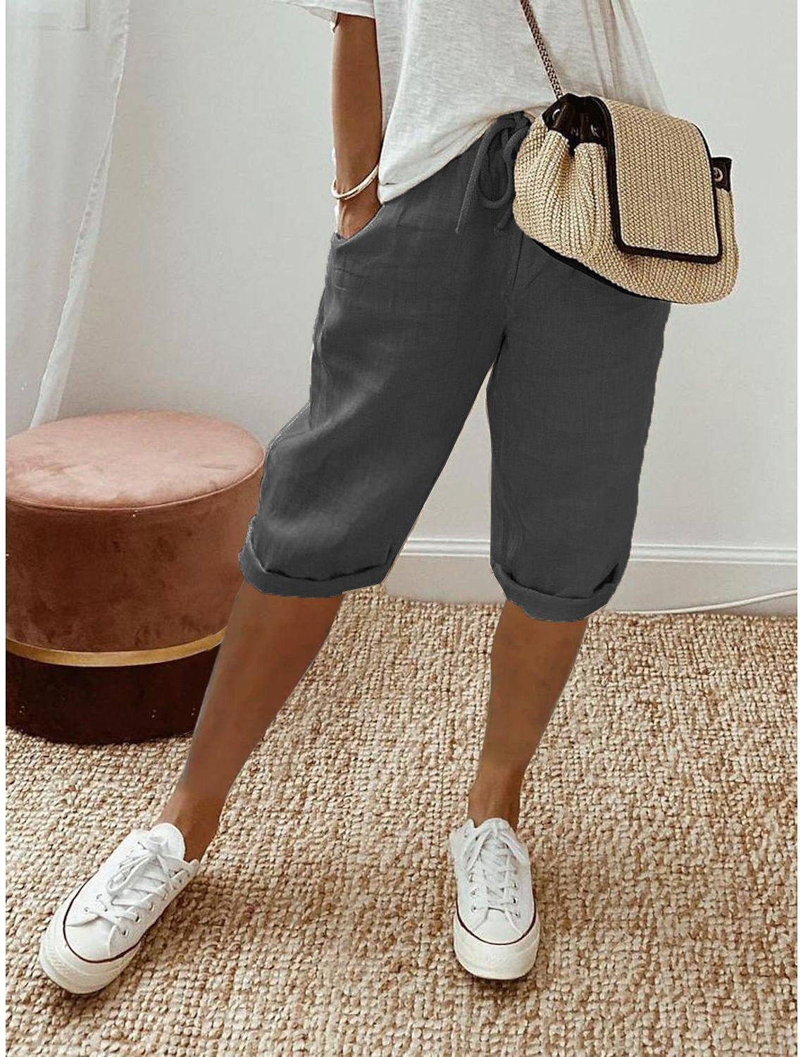 Jade | Women's Cotton Bermuda Shorts, Relaxed-Fit Warm-Weather Shorts | The Shrader Sisters | Abrikoos