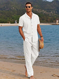Jarrah | Men's Camp Collar Shirt and Trousers Set, Lightweight Two-Piece Set | The Shrader Sisters | White
