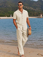 Jarrah | Men's Camp Collar Shirt and Trousers Set, Lightweight Two-Piece Set | The Shrader Sisters