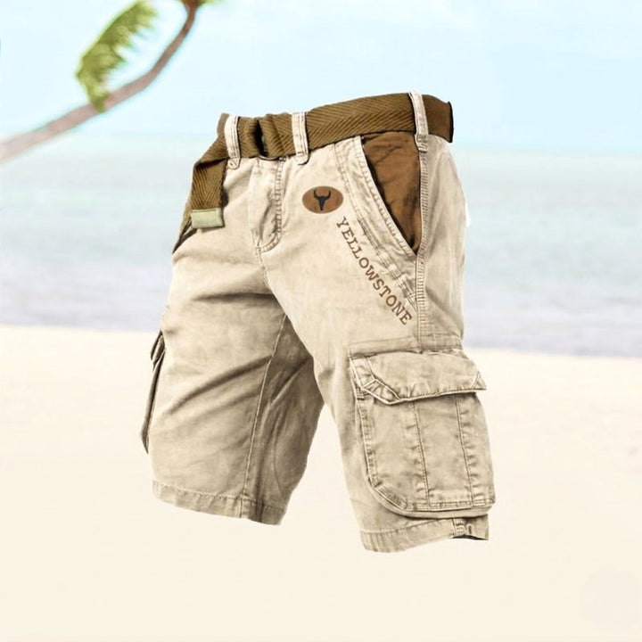 Jarrah | Men's Cargo Shorts with Multiple Pockets, Relaxed-Fit Outdoor Shorts | The Shrader Sisters | Khaki