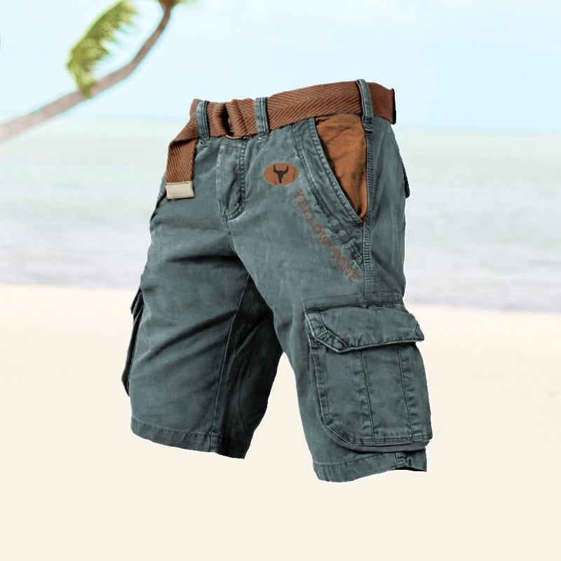 Jarrah | Men's Cargo Shorts with Multiple Pockets, Relaxed-Fit Outdoor Shorts | The Shrader Sisters | Blue