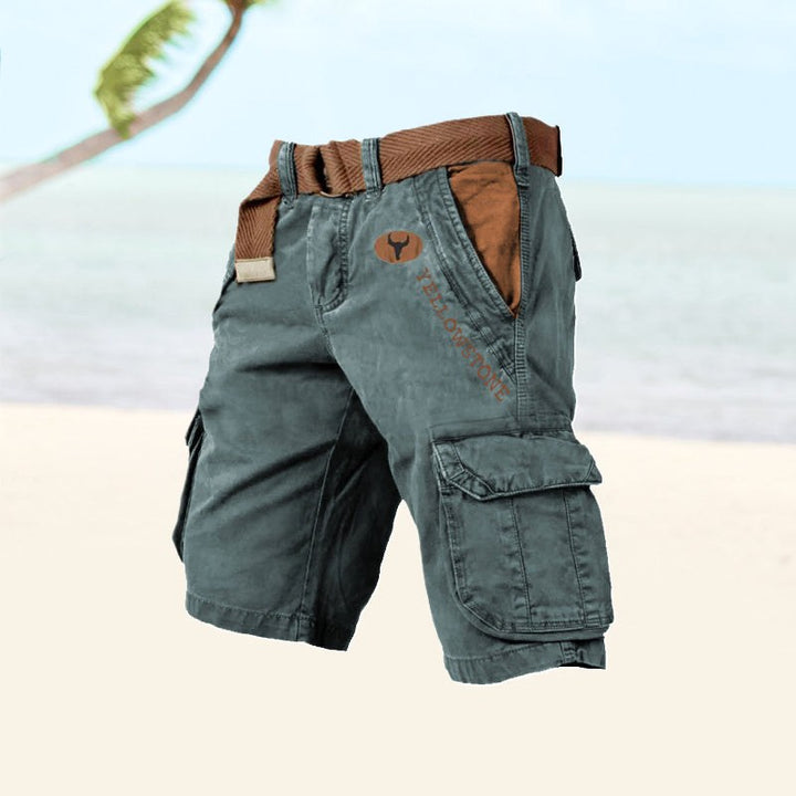 Jarrah | Men's Cargo Shorts with Multiple Pockets, Relaxed-Fit Outdoor Shorts | The Shrader Sisters | Blue