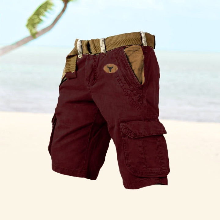 Jarrah | Men's Cargo Shorts with Multiple Pockets, Relaxed-Fit Outdoor Shorts | The Shrader Sisters | Red