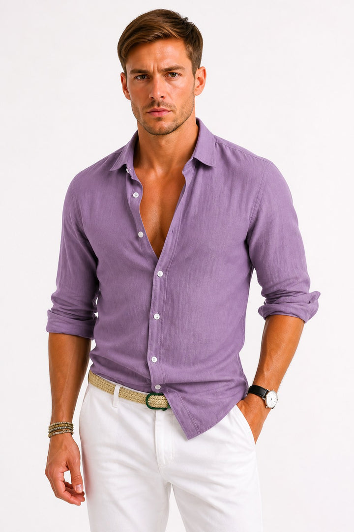Jarrah | Men's Linen Oxford Shirt, Button-Down Rolled Sleeve Shirt | The Shrader Sisters | Blue
