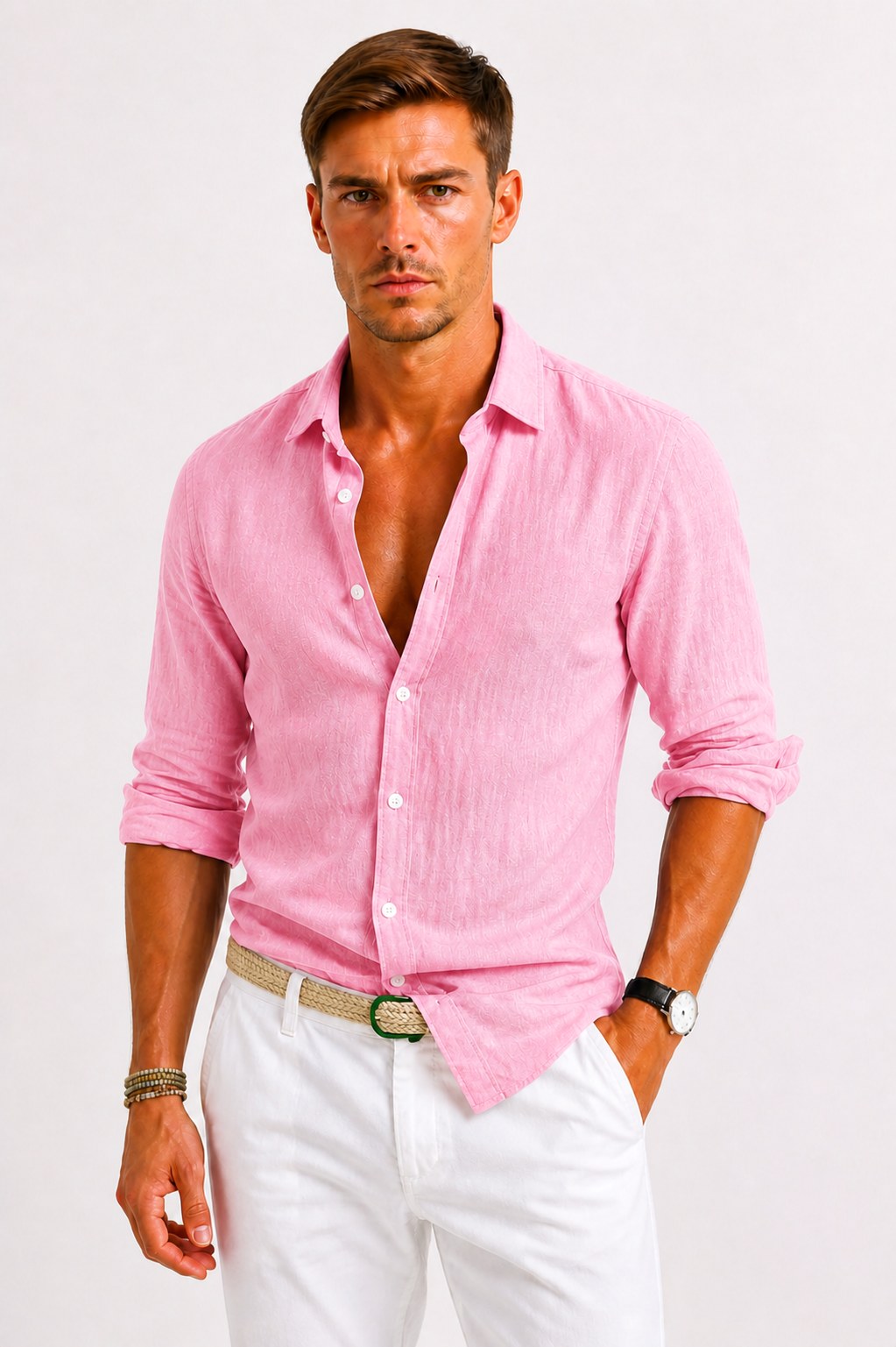 Jarrah | Men's Linen Oxford Shirt, Button-Down Rolled Sleeve Shirt | The Shrader Sisters | Purple