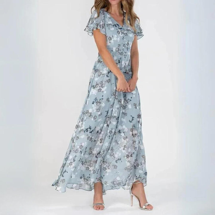 Jasmine | Women's Elegant V-Neck Midi Dress - Pink