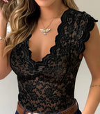 Jasmine | Women's Fitted Lace Top with V-Neckline, Short Sleeve Blouse | The Shrader Sisters