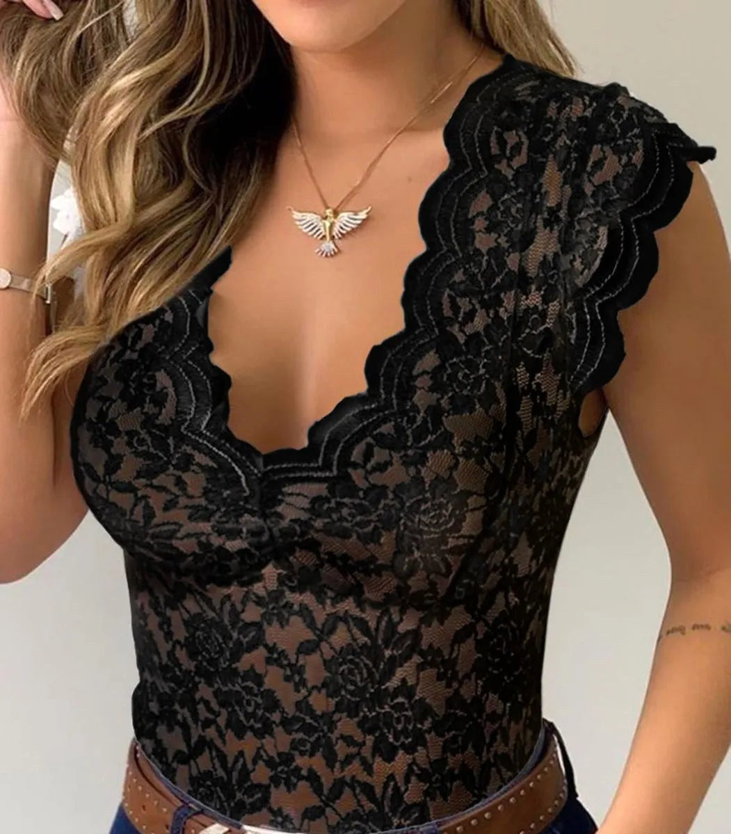 Jasmine | Women's Fitted Lace Top with V-Neckline, Short Sleeve Blouse | The Shrader Sisters