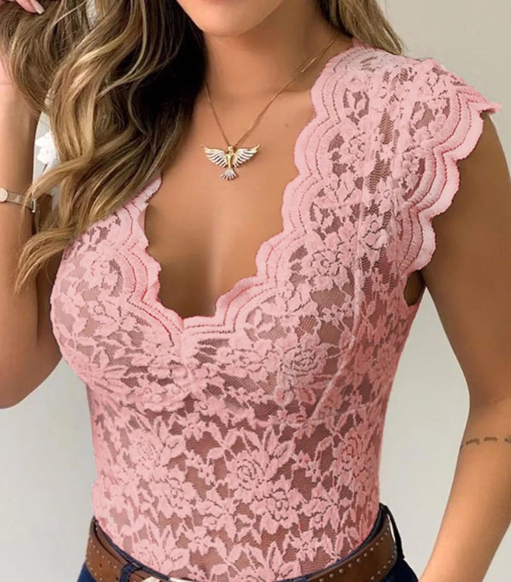 Jasmine | Women's Fitted Lace Top with V-Neckline, Short Sleeve Blouse | The Shrader Sisters