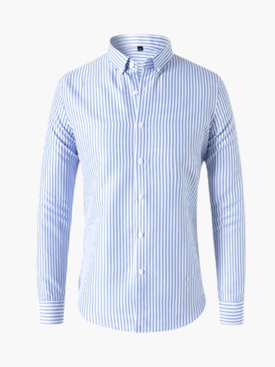 Jasper | Women's Striped Shirt, Vertical Stripe Classic Blouse | The Shrader Sisters