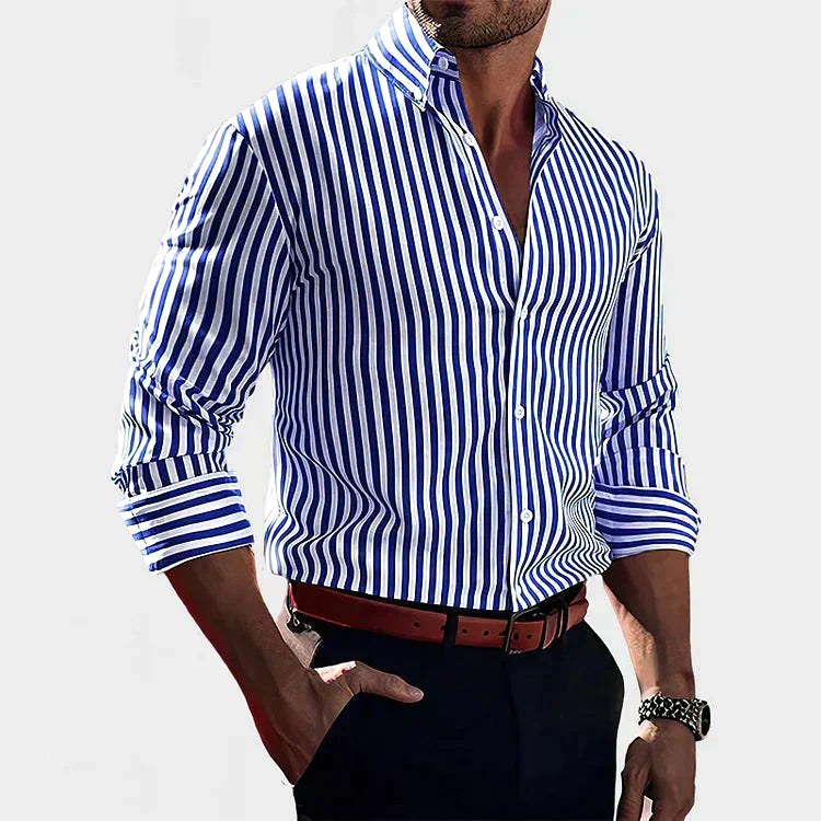 Jasper | Women's Striped Shirt, Vertical Stripe Classic Blouse | The Shrader Sisters