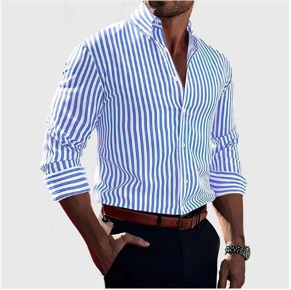 Jasper | Women's Striped Shirt, Vertical Stripe Classic Blouse | The Shrader Sisters