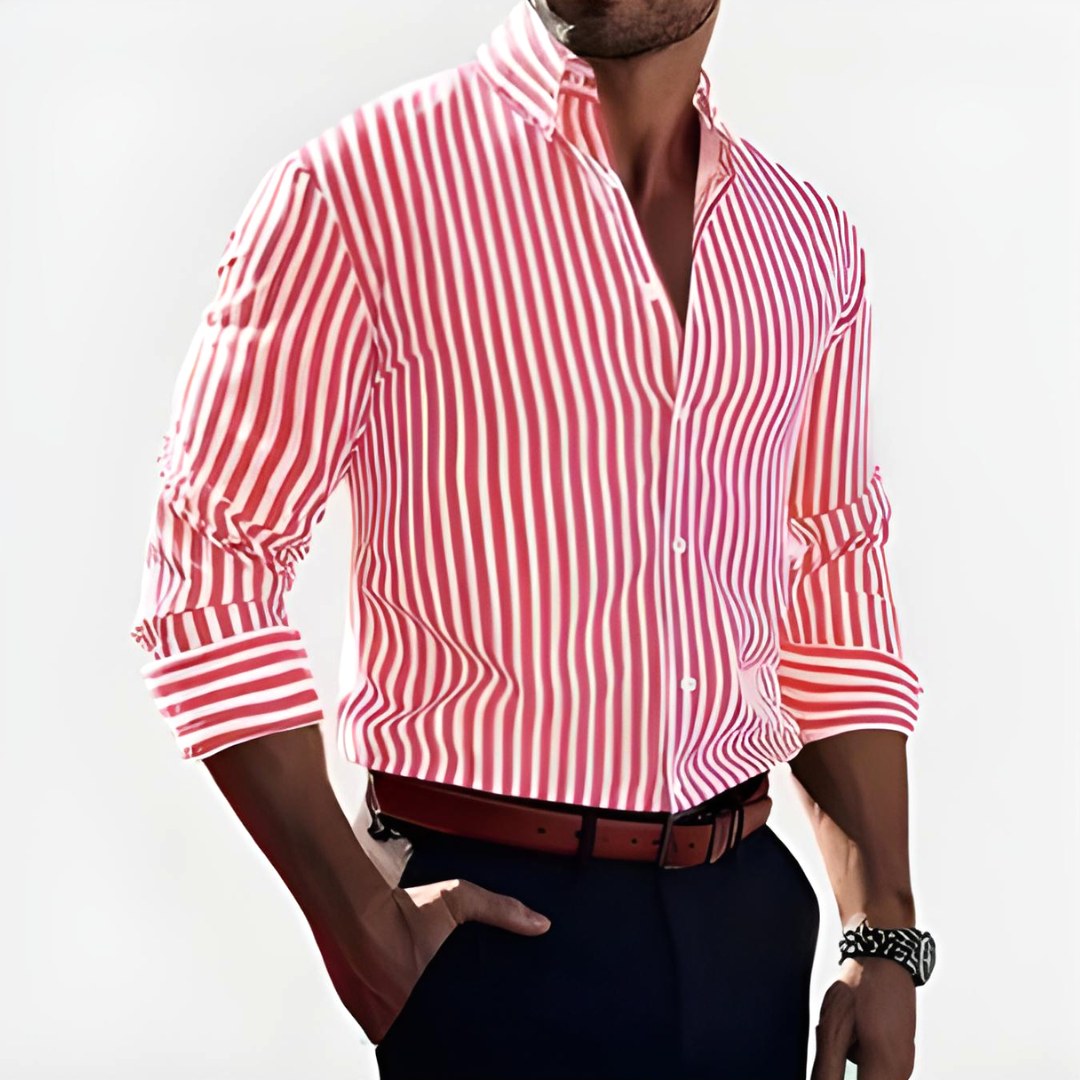Jasper | Women's Striped Shirt, Vertical Stripe Classic Blouse | The Shrader Sisters